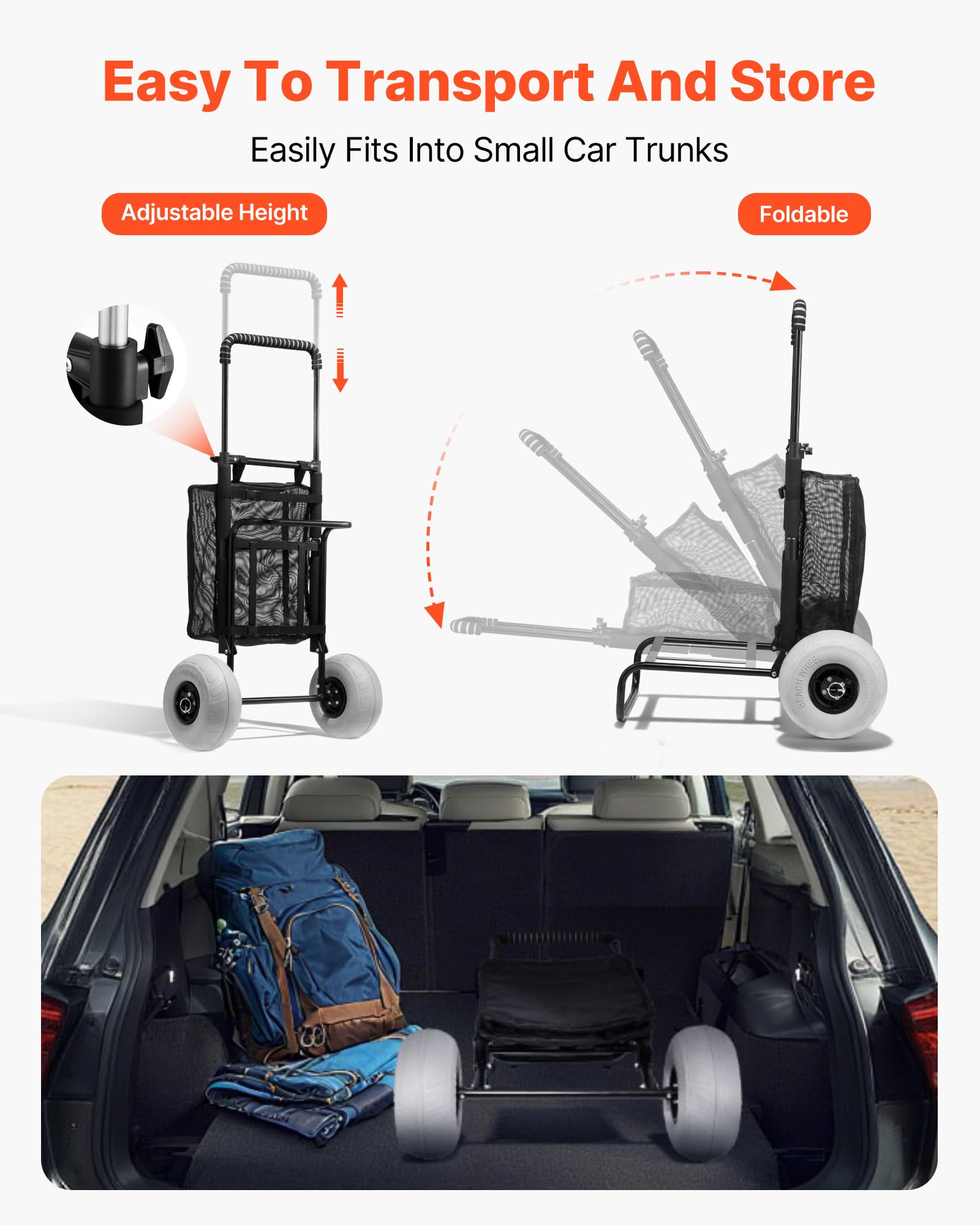 VEVOR Foldable deck rotates 90 degrees for compact storage.