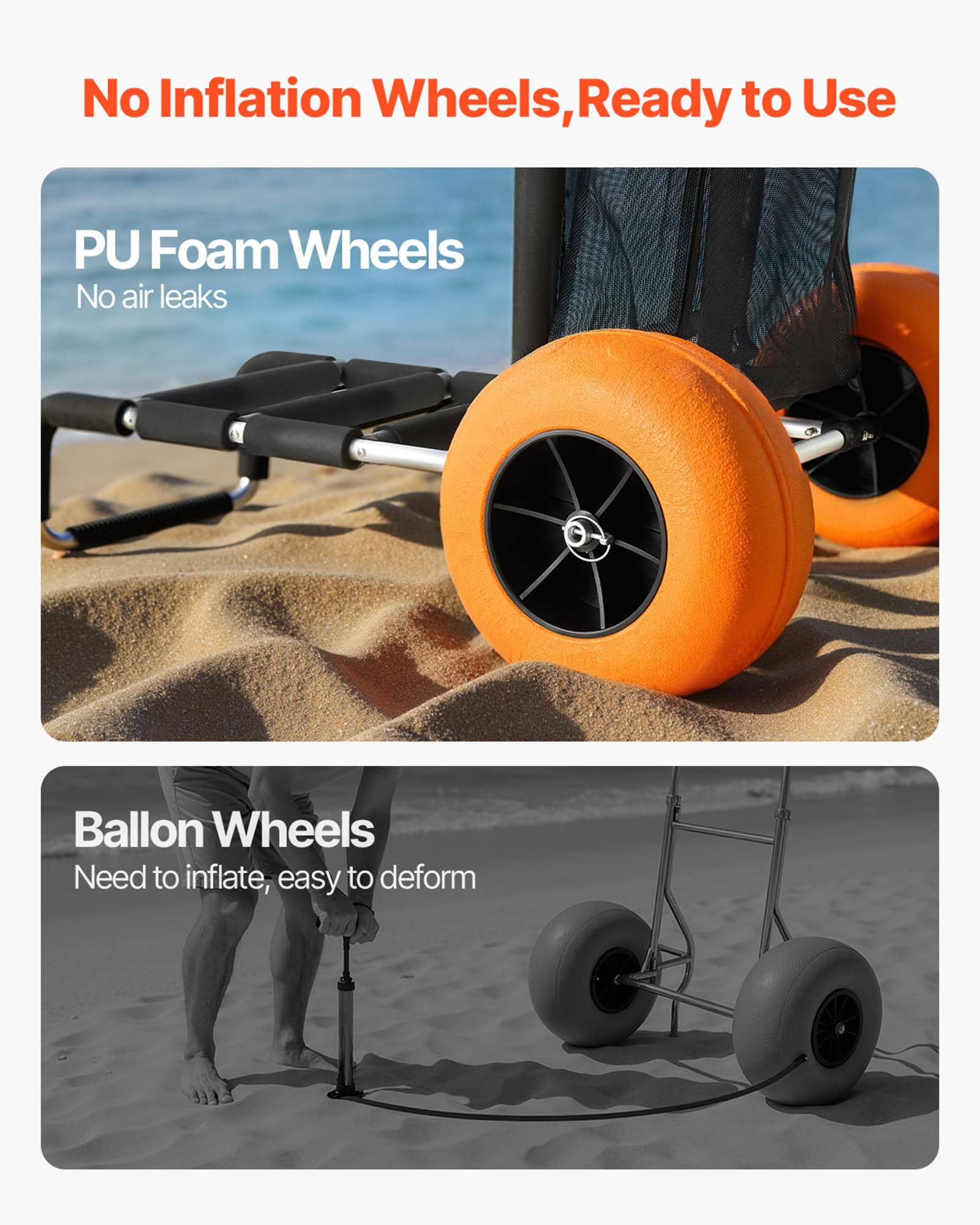 VEVOR Beach Dolly adjustable handle for comfortable pushing at different heights