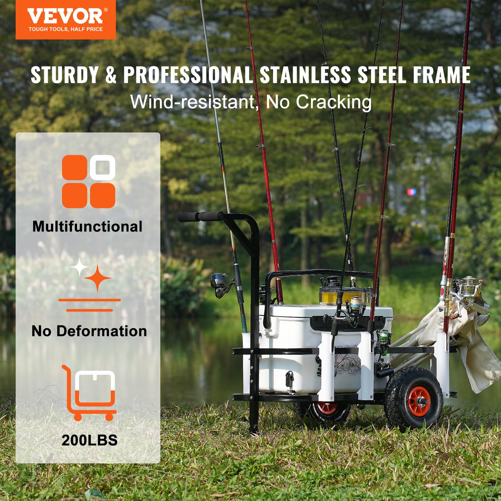 VEVOR 11 inch inflatable wheels glide over sand for smoother transport.
