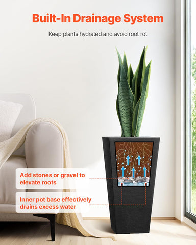VEVOR black front porch planter rear view emphasizing elegant striped pattern.