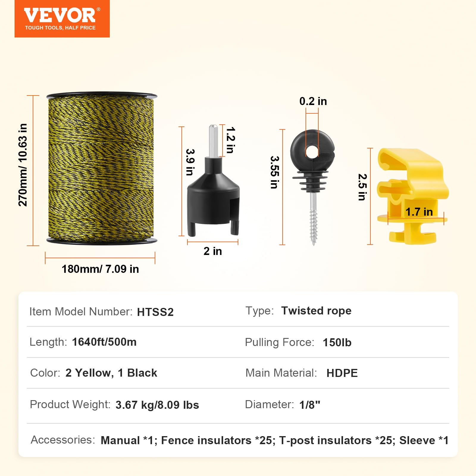 VEVOR black-yellow high-visibility braid helps prevent animal collisions