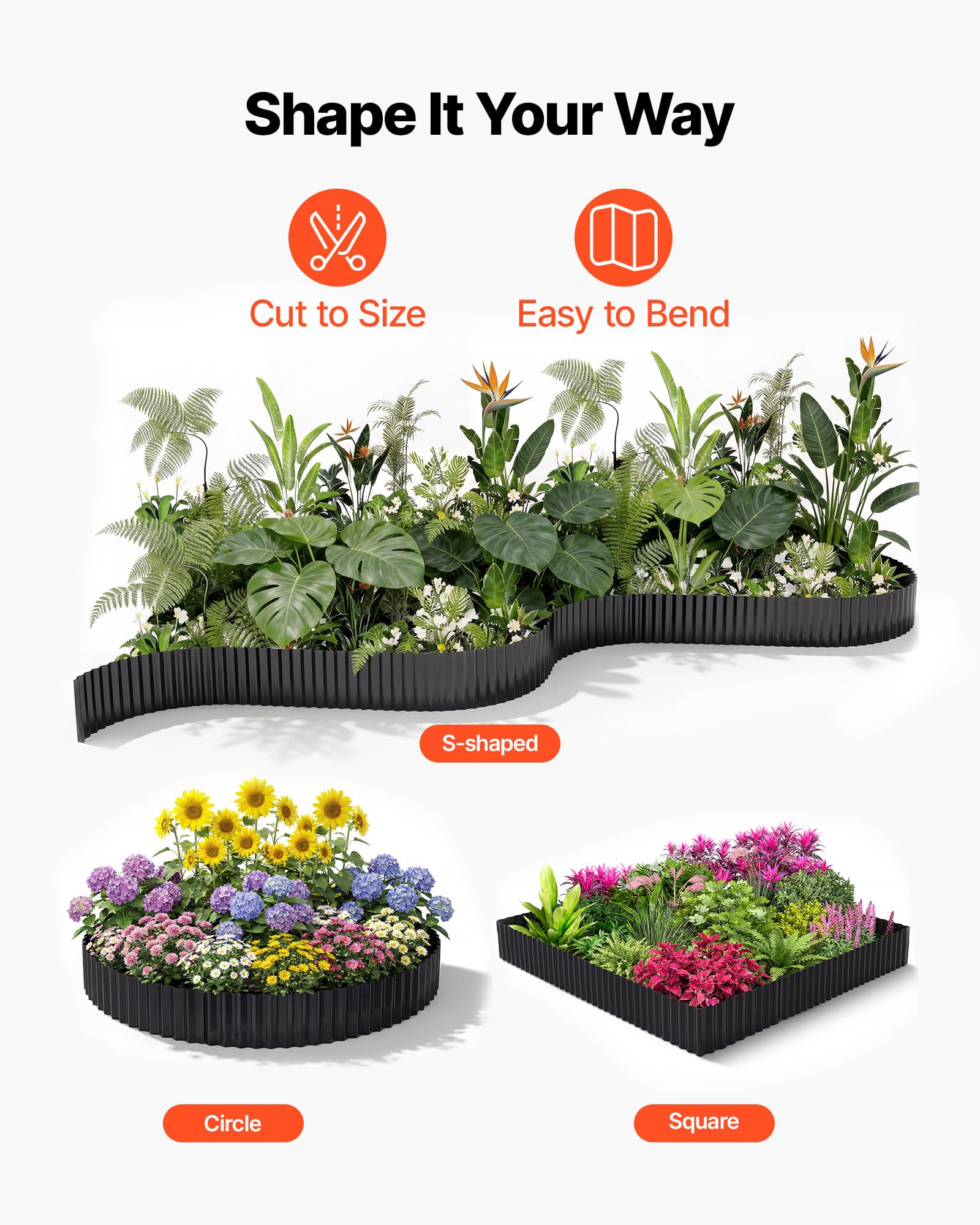 VEVOR border for flower beds and walkways creates organized outdoor spaces.