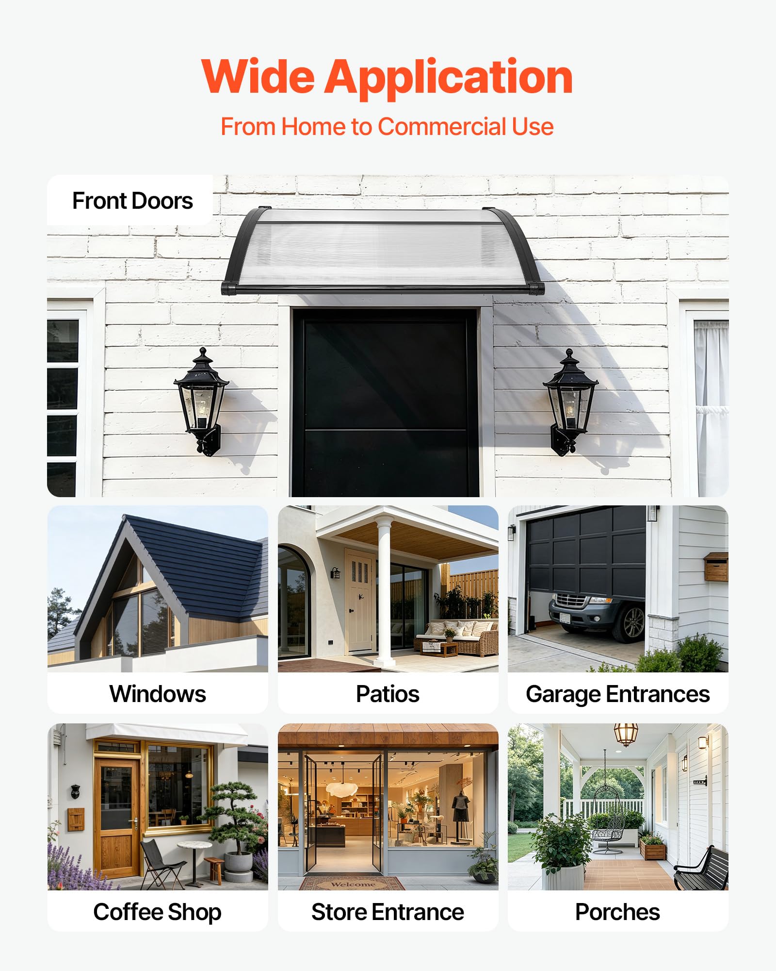 VEVOR brick-wall mounting screws secure the canopy to brick surfaces.
