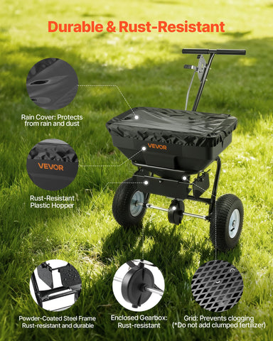 VEVOR spreader with 13in tires for versatile terrain handling