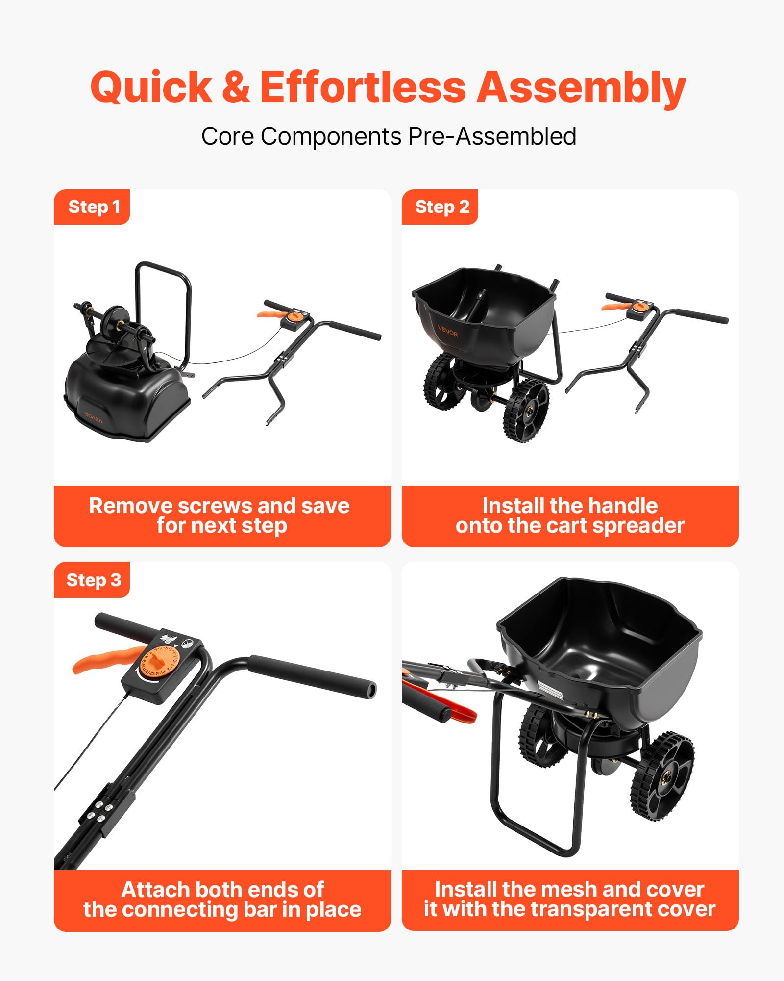 VEVOR Broadcast Spreader adjustable flow control for even seed and fertilizer layout.