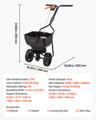 VEVOR Broadcast Spreader designed for all-season use from spring to fall tasks.
