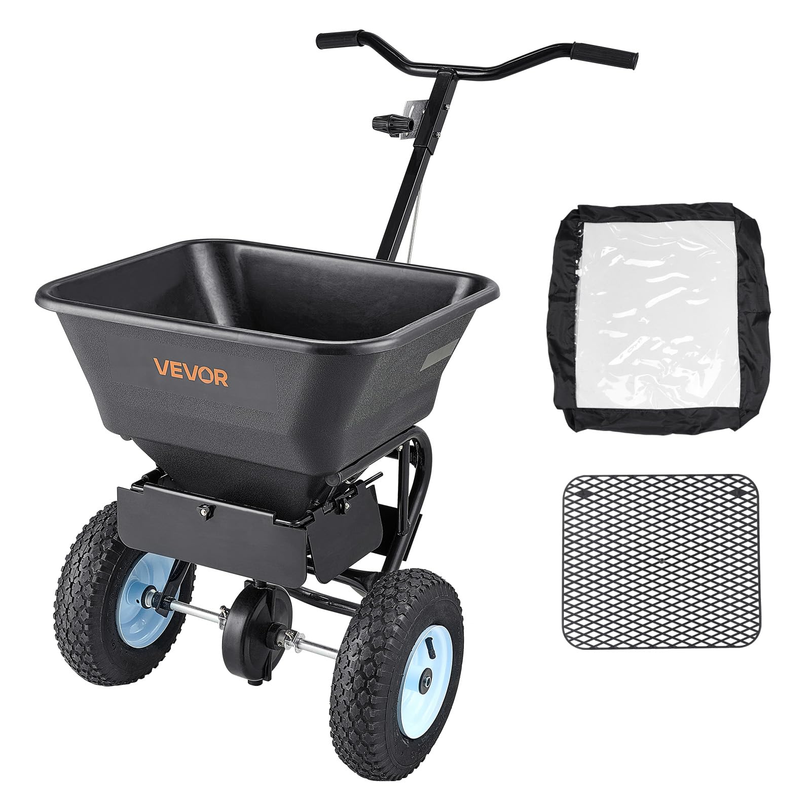 VEVOR spreader all-terrain mobility shown during use.