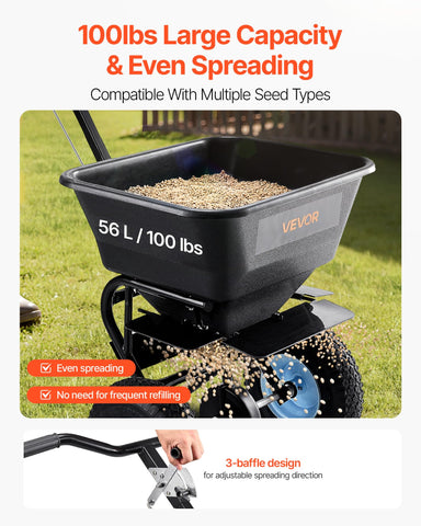 VEVOR spreader hopper grate in use, reducing clogging and ensuring consistent flow.