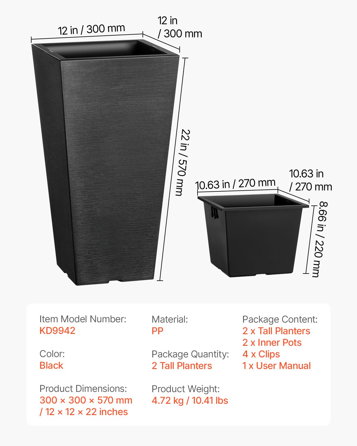 VEVOR built-in drainage system planter designed for healthy, worry-free watering.
