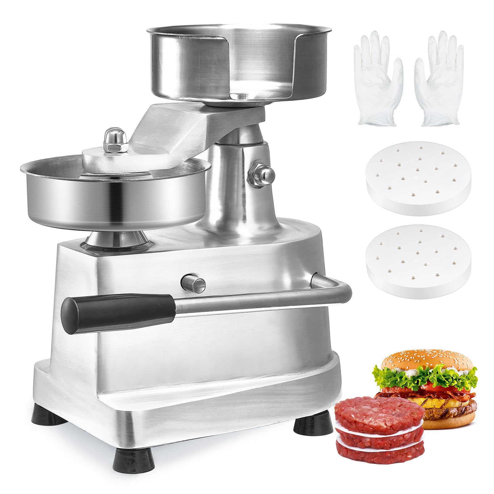 VEVOR burger patty maker lever-action speeds up patty formation.