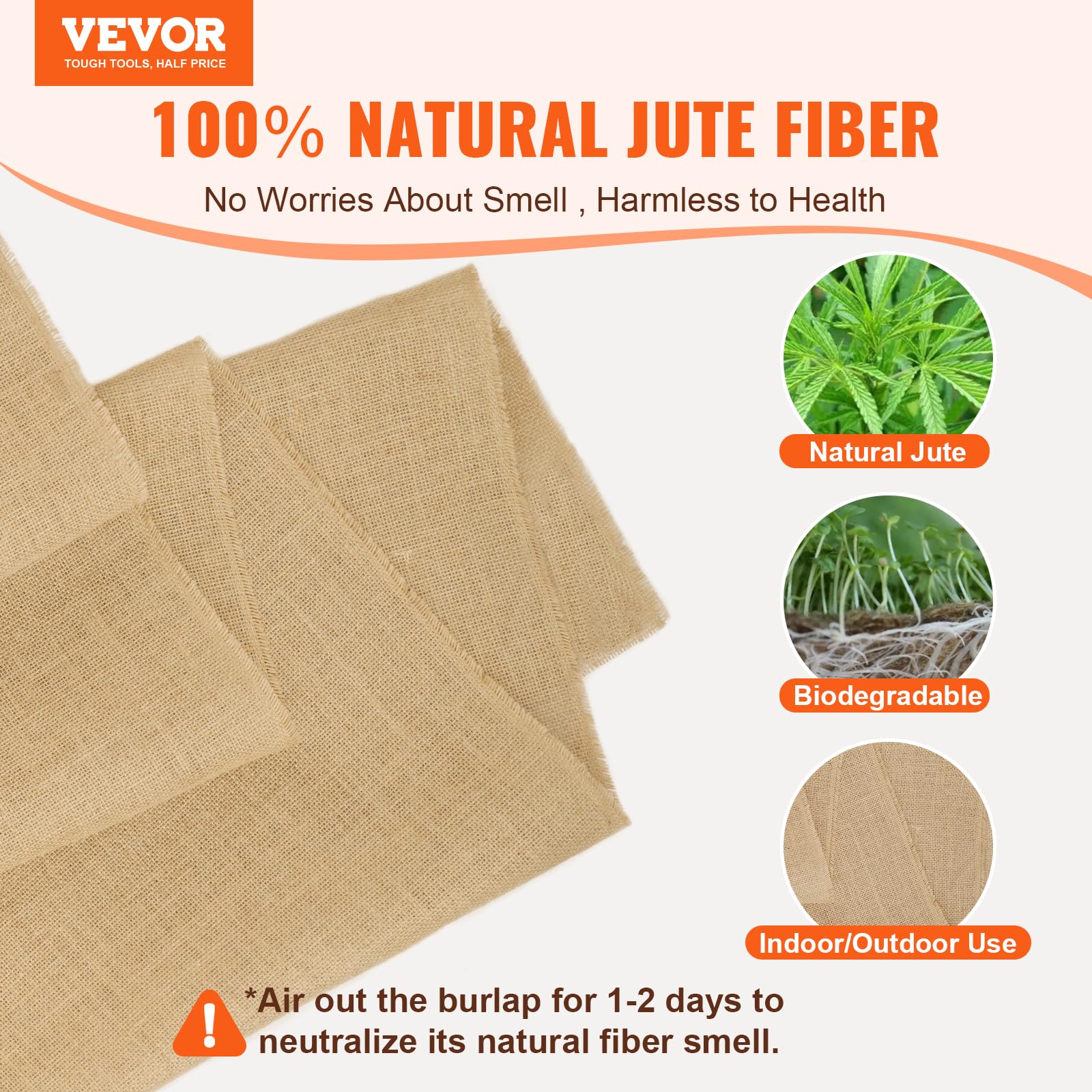 VEVOR burlap roll 45x45 high-density texture for sturdy craft and decor.