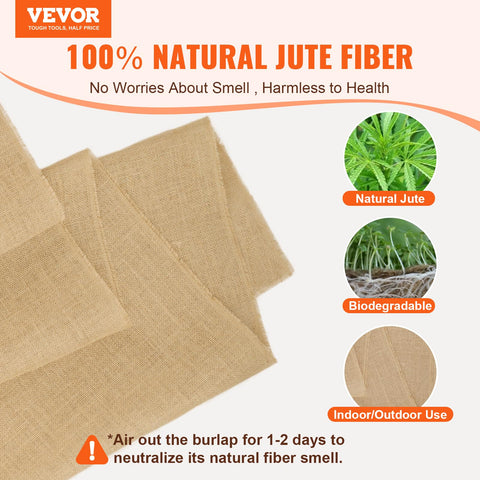VEVOR burlap roll 45x45 high-density texture for sturdy craft and decor.