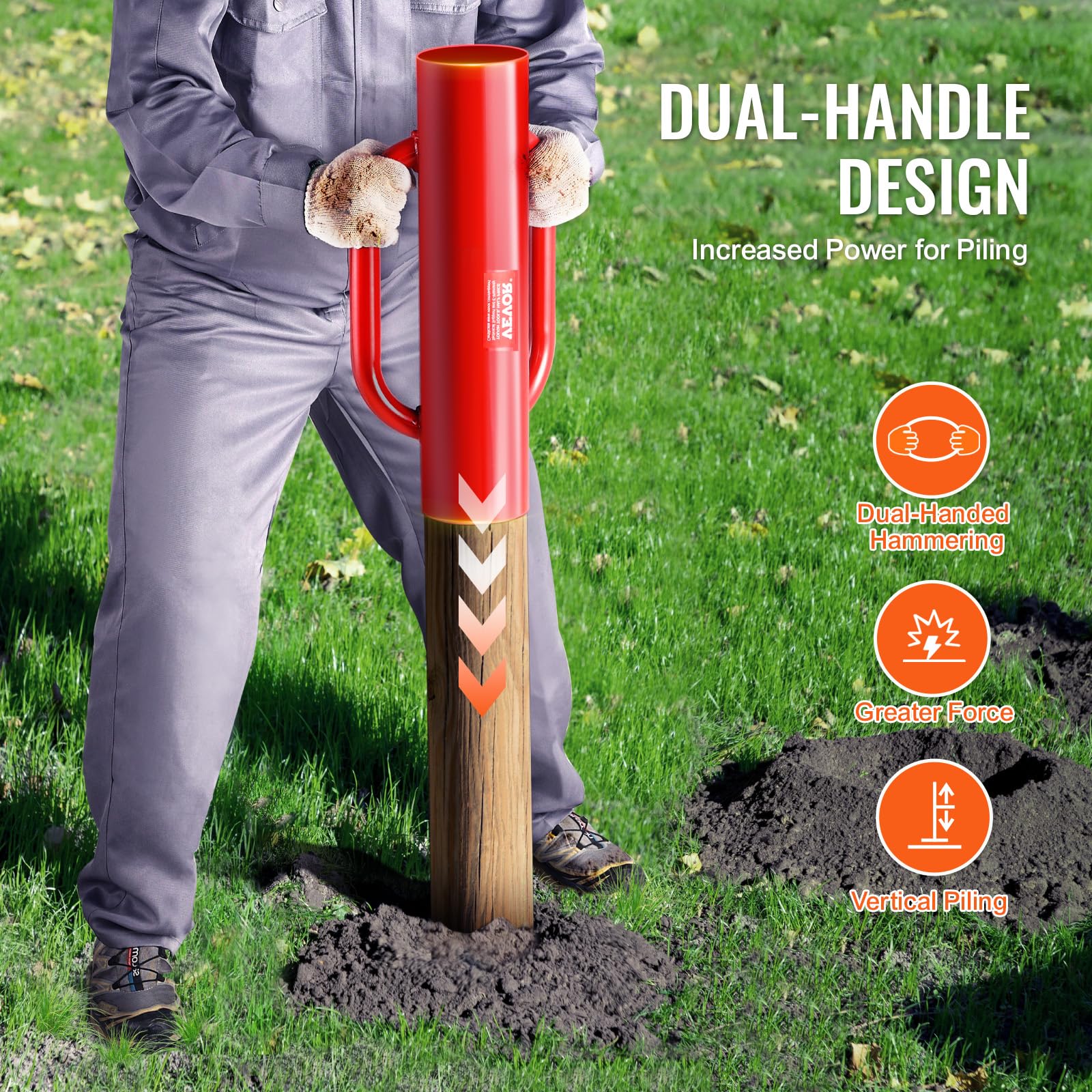 VEVOR carbon steel post rammer delivers durable performance with rust-resistant coating.