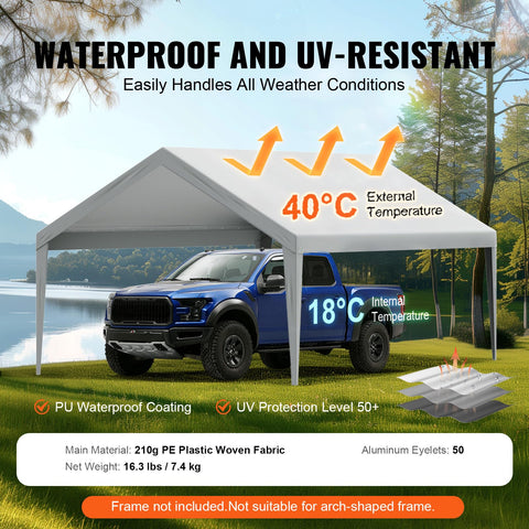 VEVOR carport 13x20 top cover UV50+ protection for sun exposure.