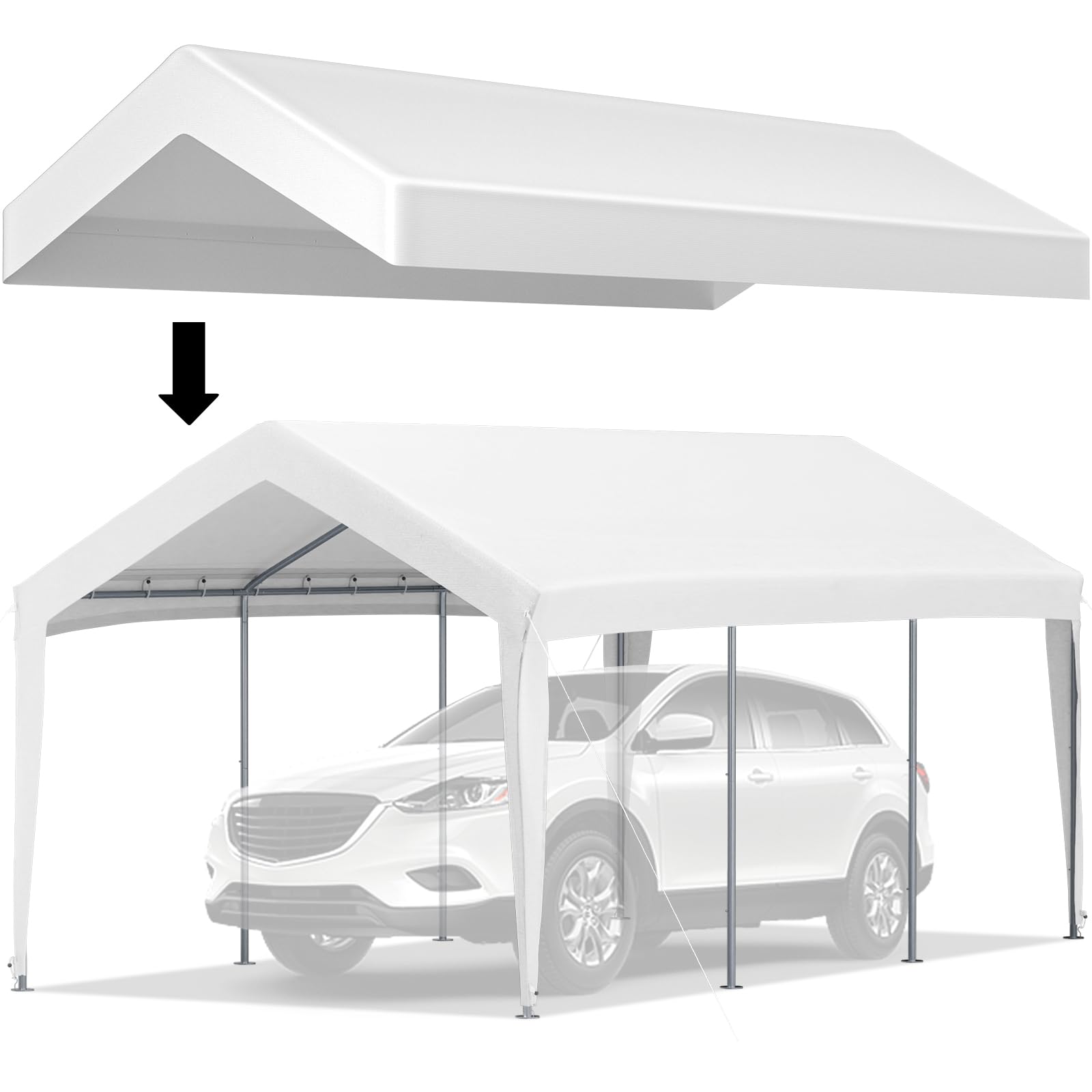 VEVOR carport cover 10x20 fabric texture shows durable ripstop material for year‑round shelter.
