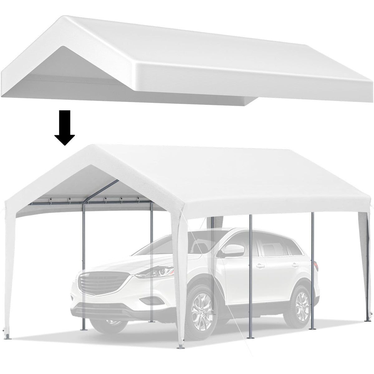 VEVOR carport cover 10x20 fabric texture shows durable ripstop material for year‑round shelter.