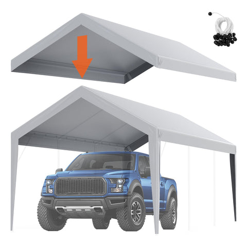 VEVOR carport canopy cover 10x20 top view showing spacious vehicle shelter
