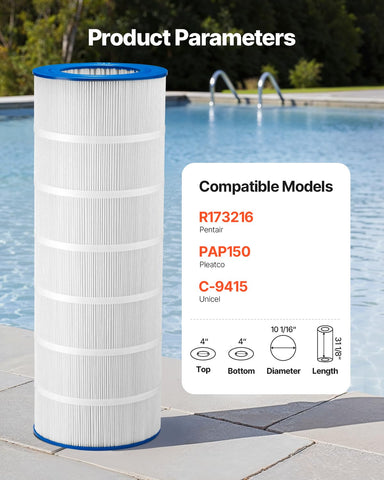 VEVOR CC150 cartridge compatible with Pentair R173216 for reliable filtration.
