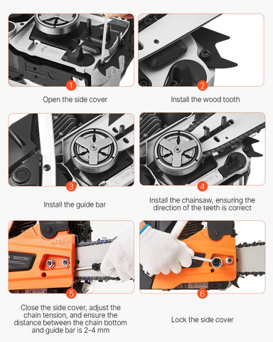 VEVOR chainsaw in action cutting wood efficiently.