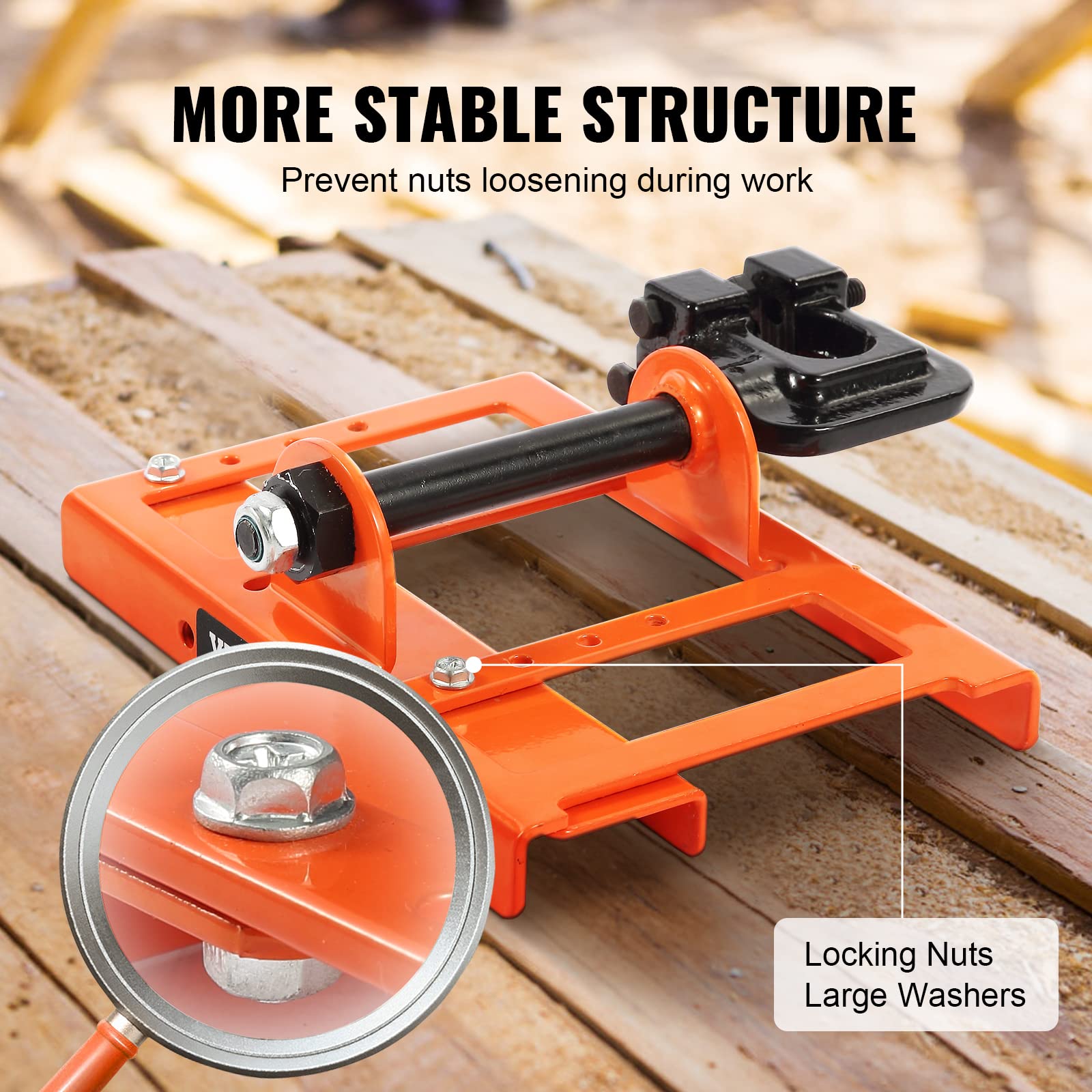 VEVOR Chainsaw Mill anti-loosening nuts and washers ensure steady operation.