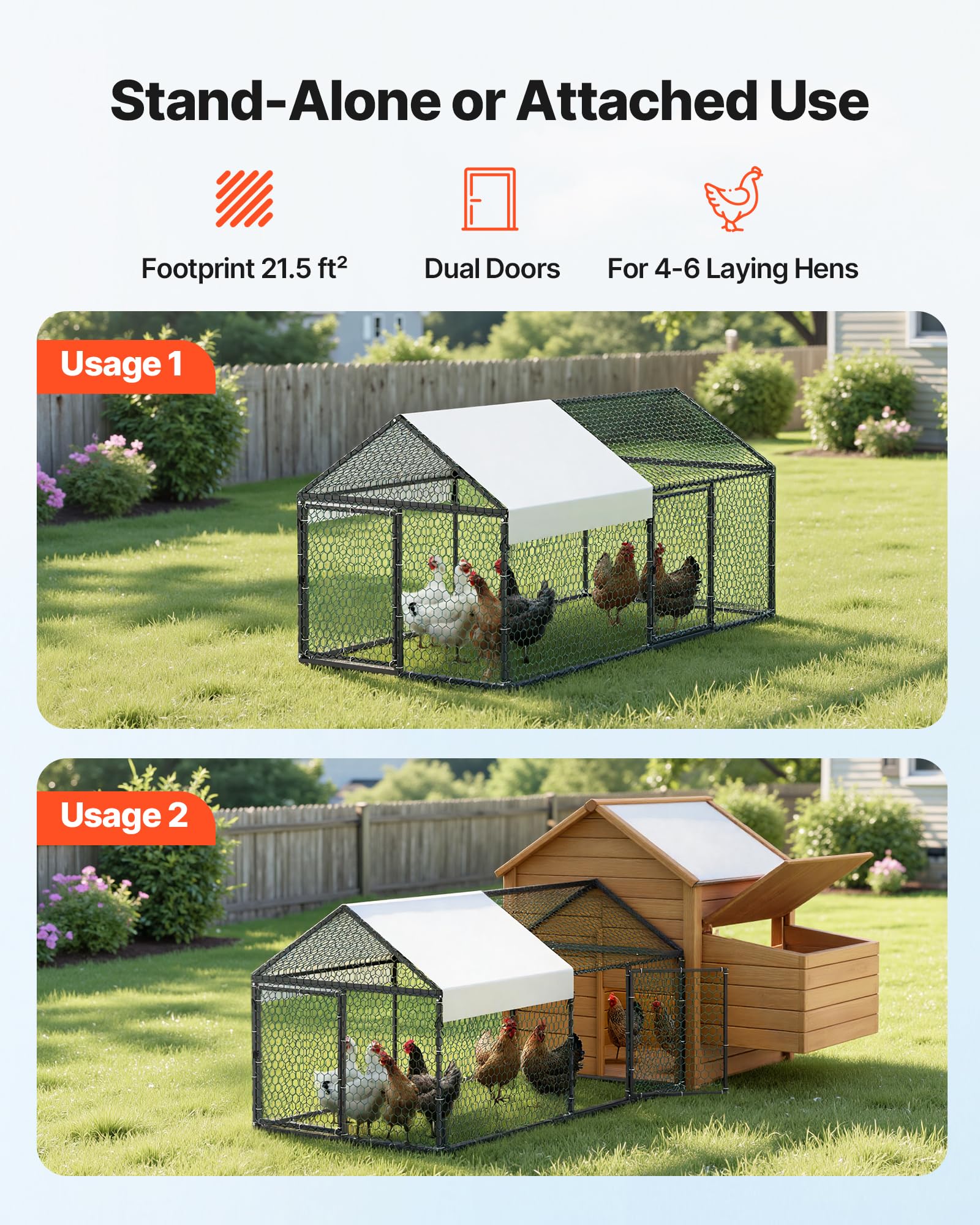 VEVOR chicken coop run with double doors, easy access.