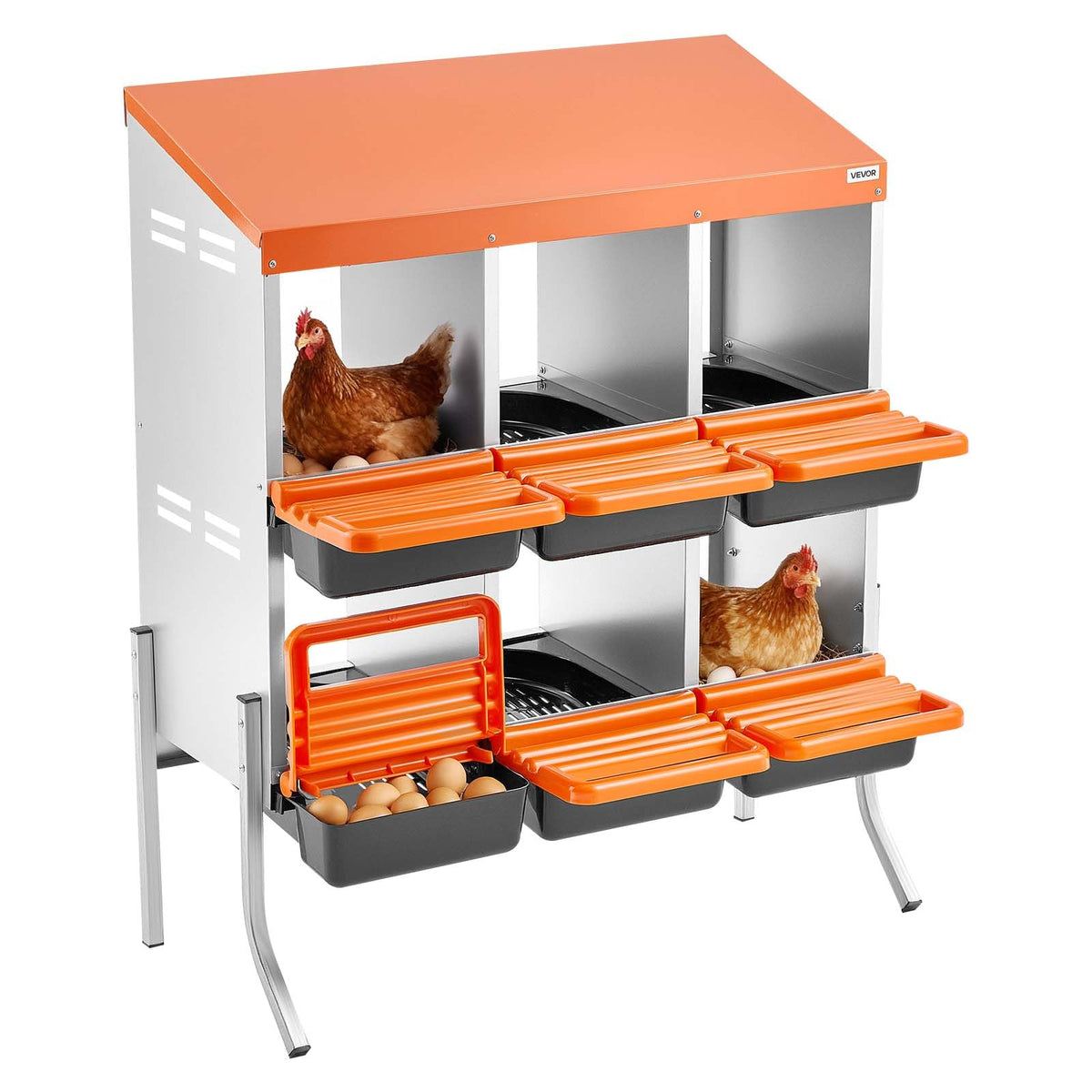 VEVOR chicken nesting box front view highlights six compartments for organized egg collection.