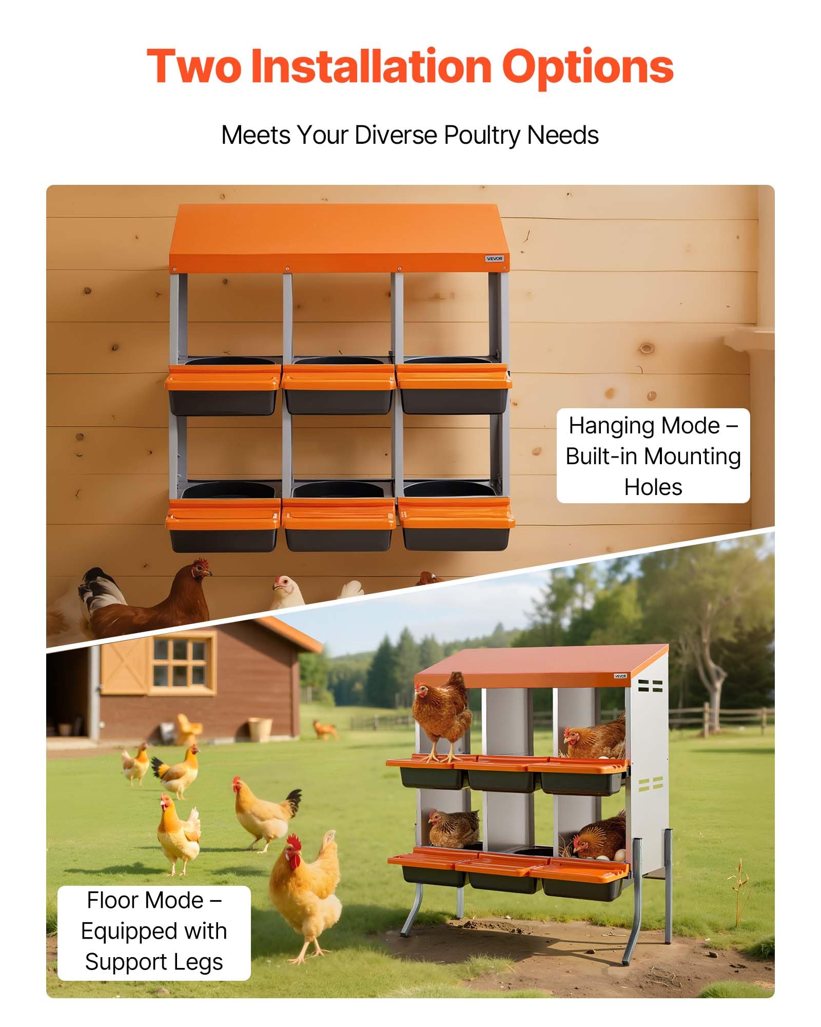 VEVOR easy-egg-collection feature reduces handling and keeps eggs clean.