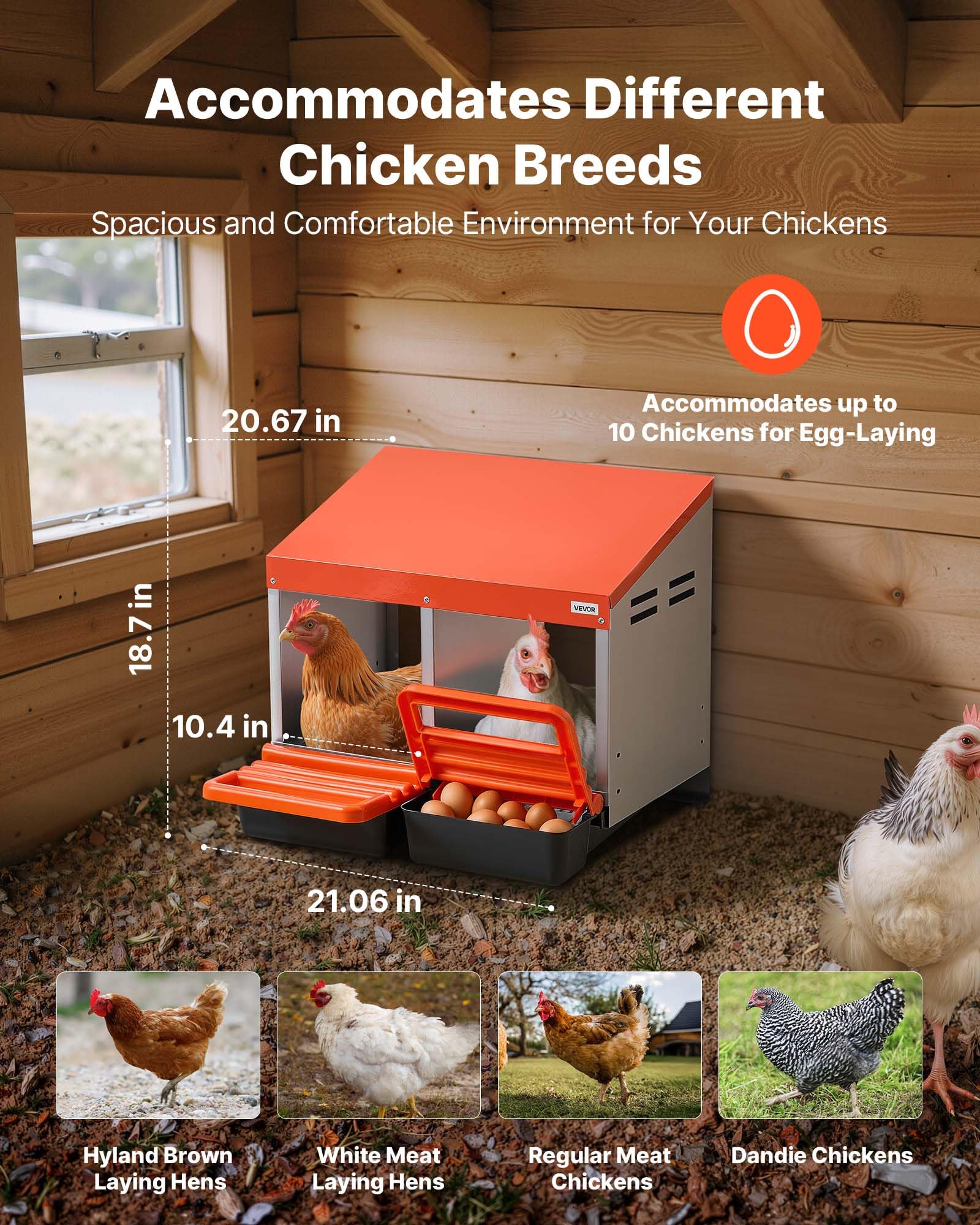 VEVOR nesting boxes feature roll-away design for easy egg collection