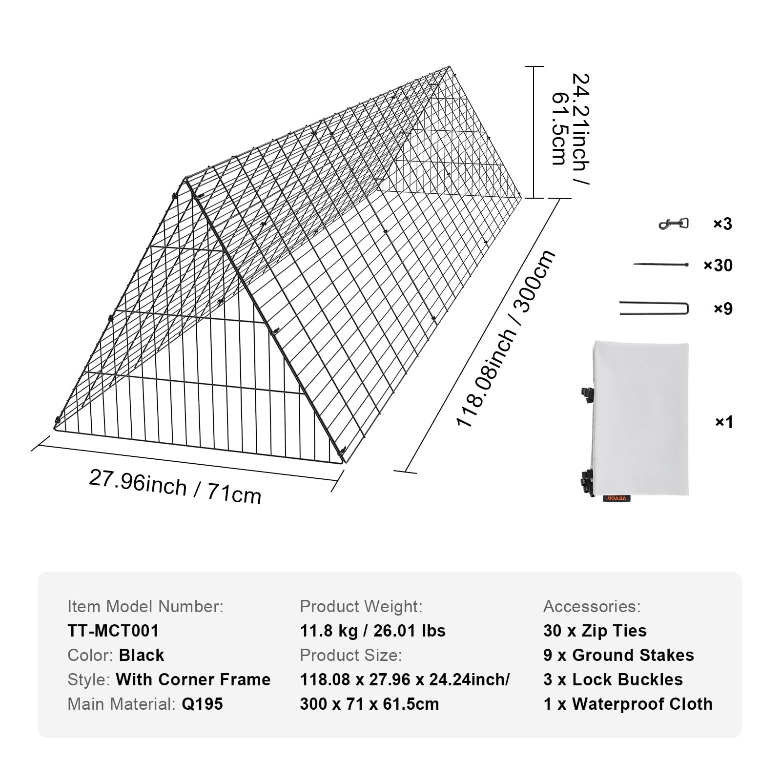VEVOR chicken tunnel predator-protection-mesh safeguards poultry from intruders
