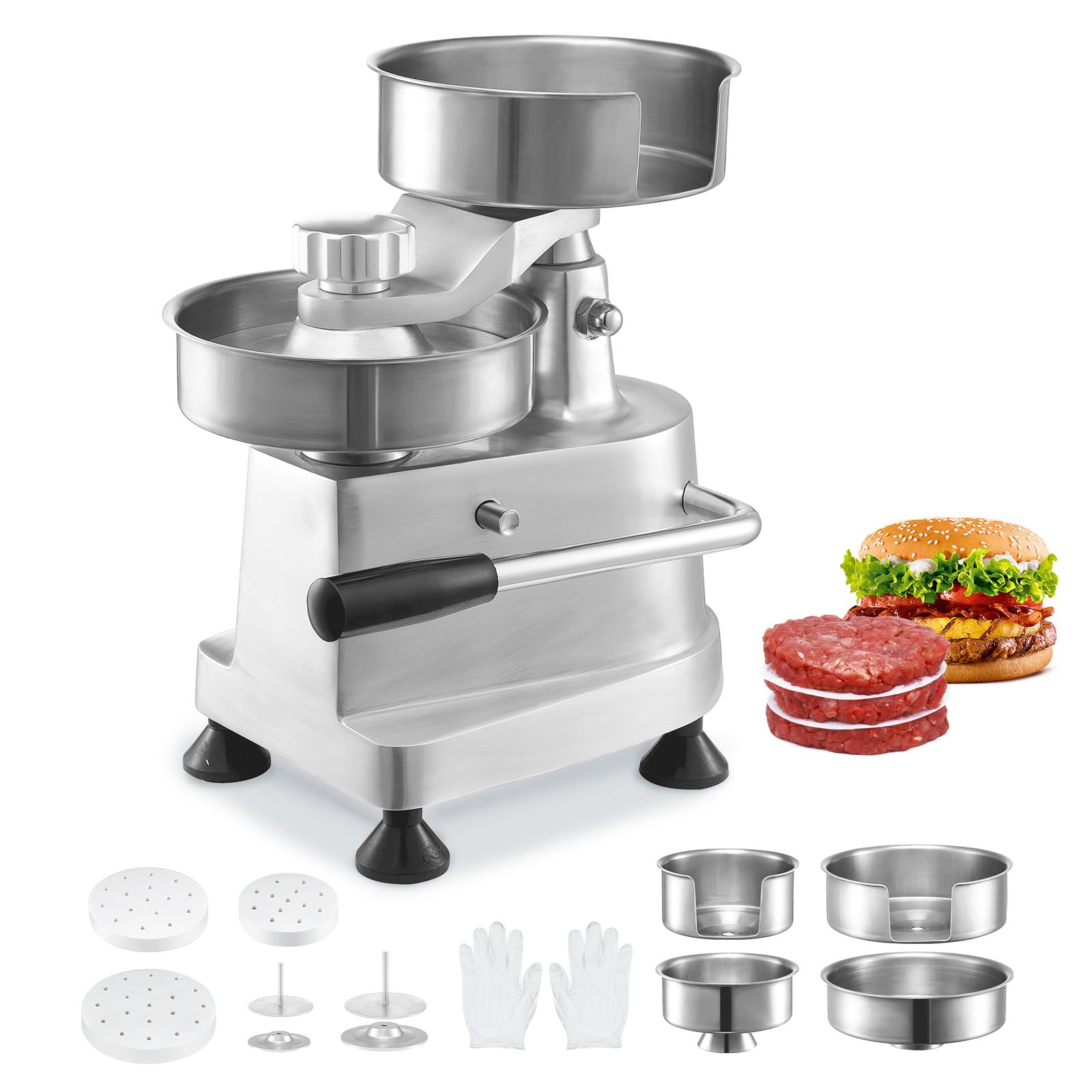 VEVOR commercial burger patty maker front view showcases compact, efficient design for busy kitchens.