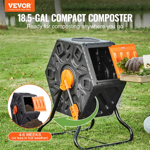VEVOR compost bin 18-5 gallon side view highlighting space-saving profile for balconies.