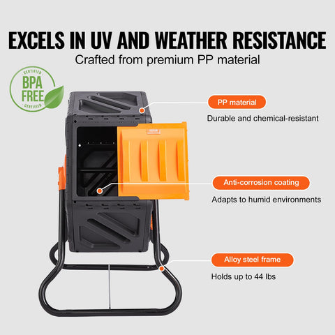 VEVOR compost bin BPA-free materials and sturdy build for outdoor use.