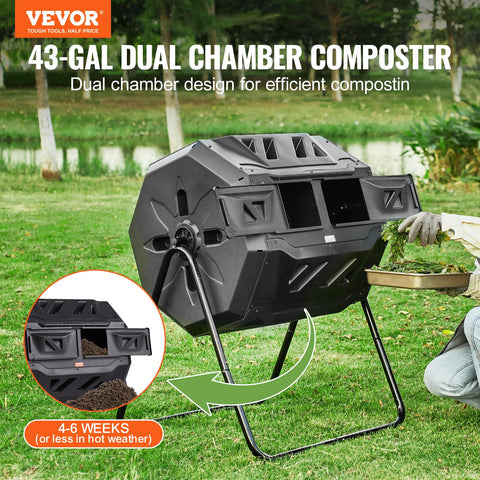 VEVOR tumbler with 360-degree rotation for faster decomposition