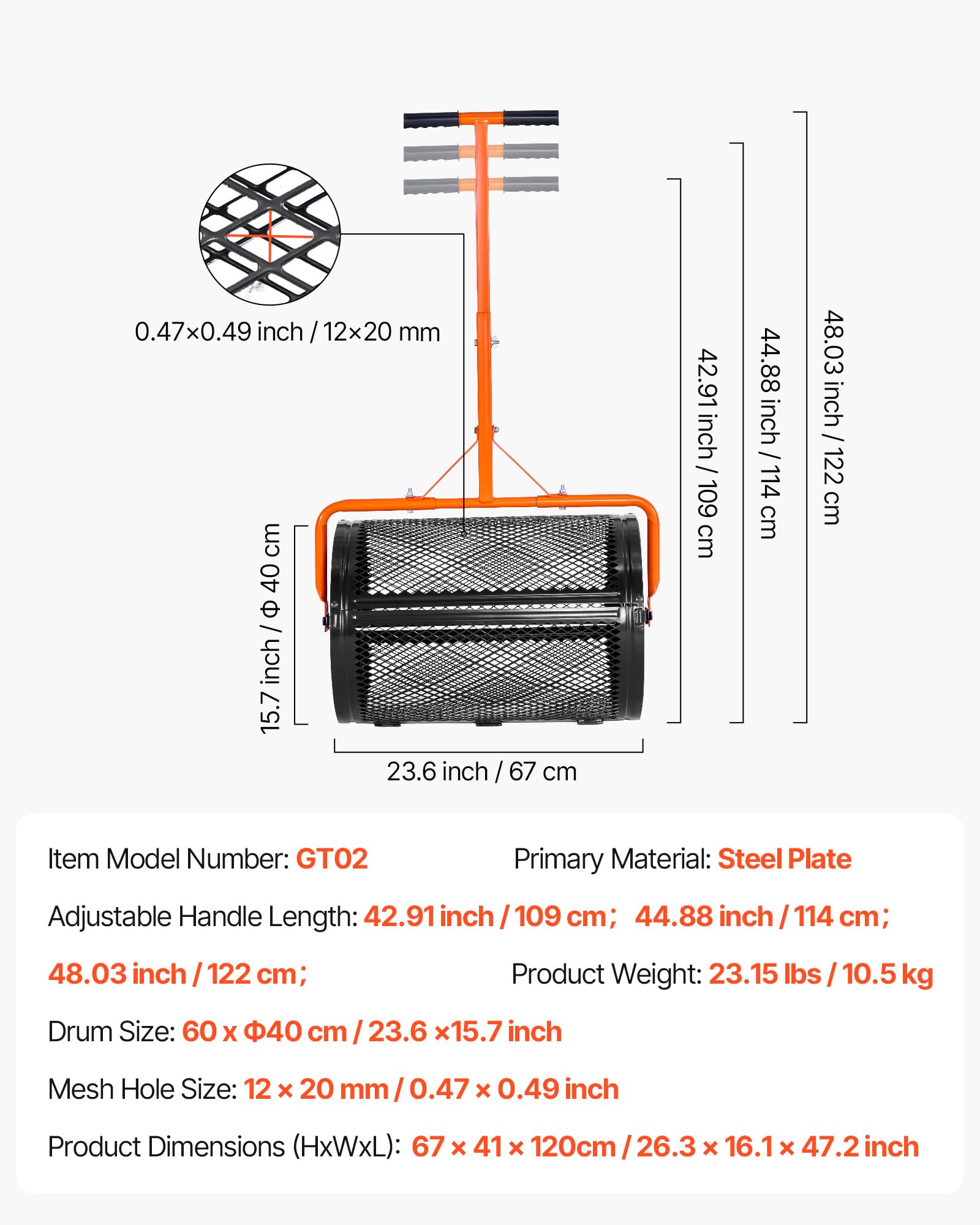VEVOR 60x40 cm drum size boosts spreading efficiency