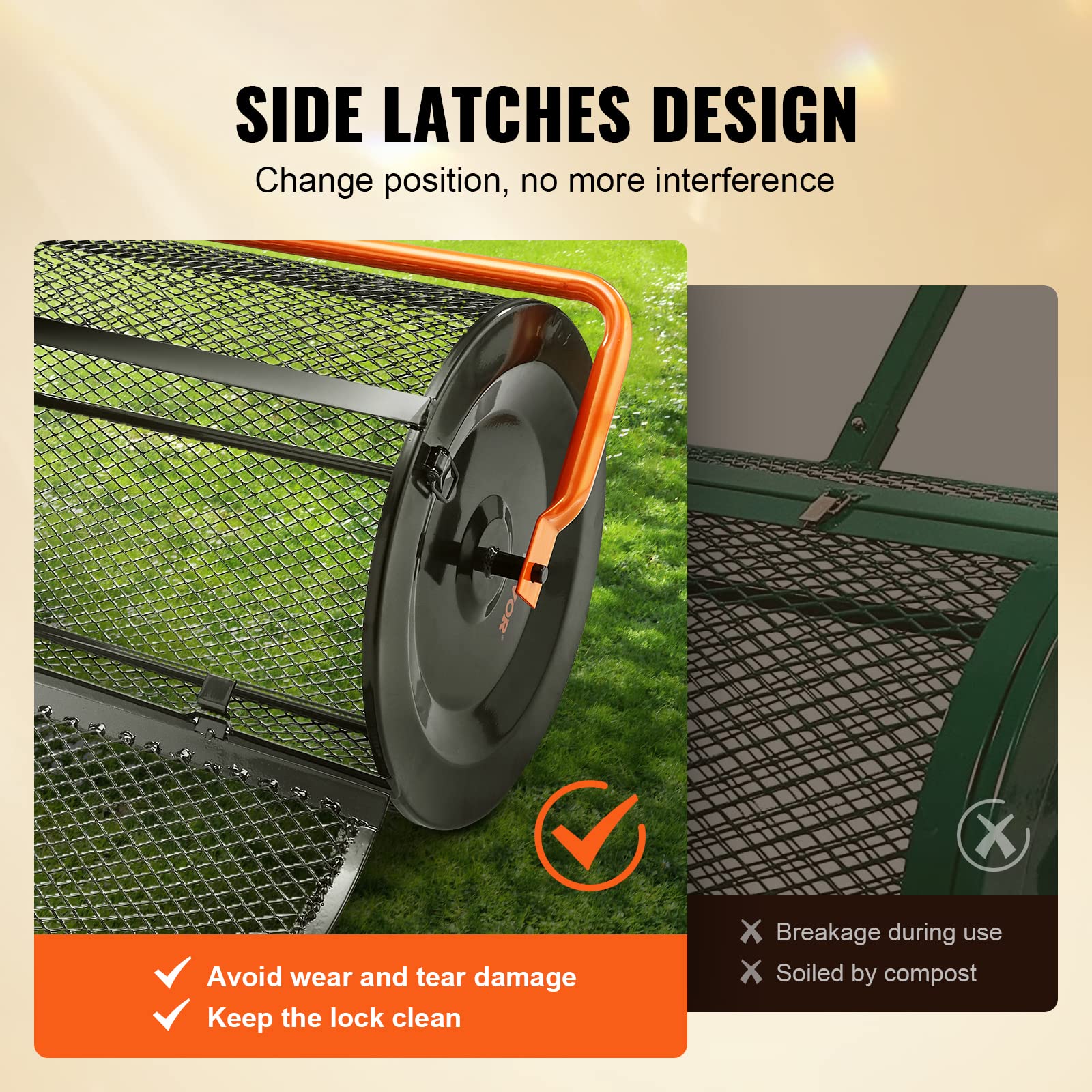 VEVOR powder-coated steel mesh basket resists rust for outdoor use.