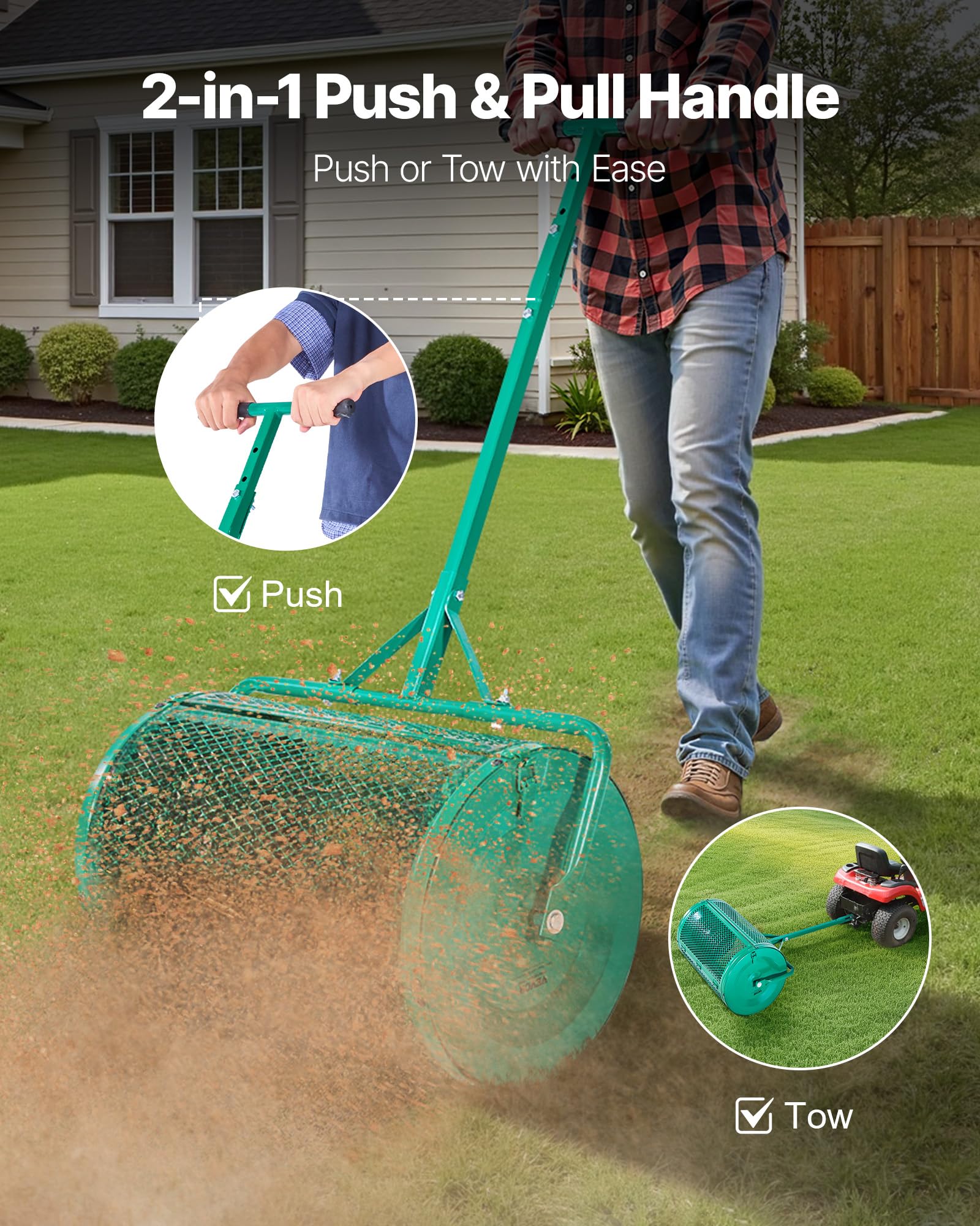 VEVOR compost spreader with tow handle ideal for large-area spreading