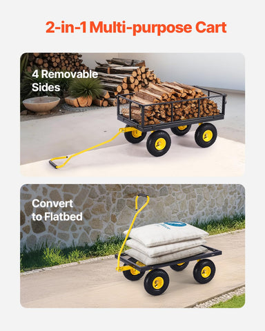 VEVOR convertible garden cart flatbed mode with mesh sides for versatile hauling