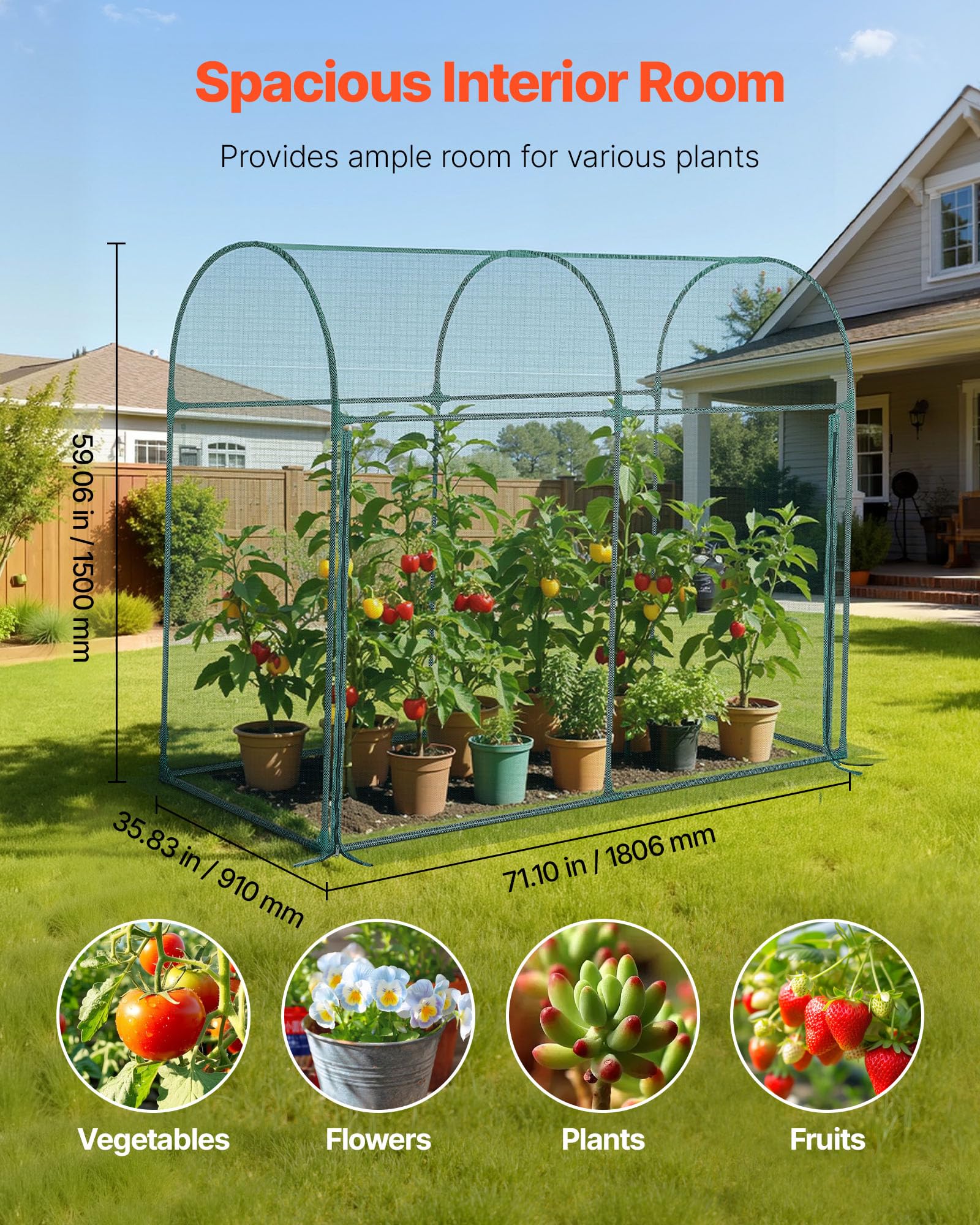 VEVOR Crop Cage front view on garden setup for vegetables.