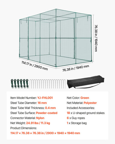 VEVOR crop cage ground stakes and guy ropes stabilize frame.