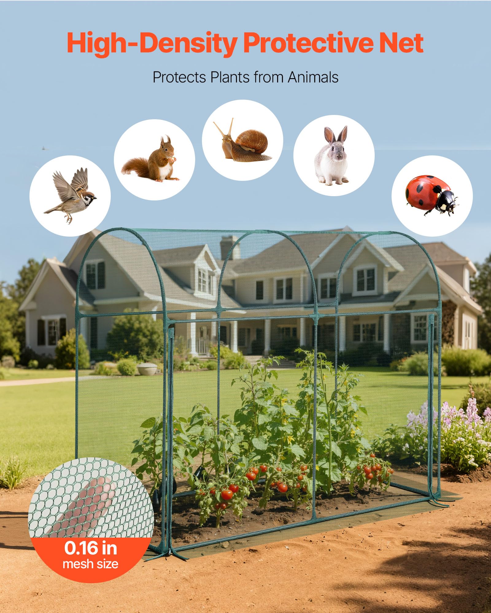 VEVOR Crop Cage close-up of tear-resistant polyester mesh.