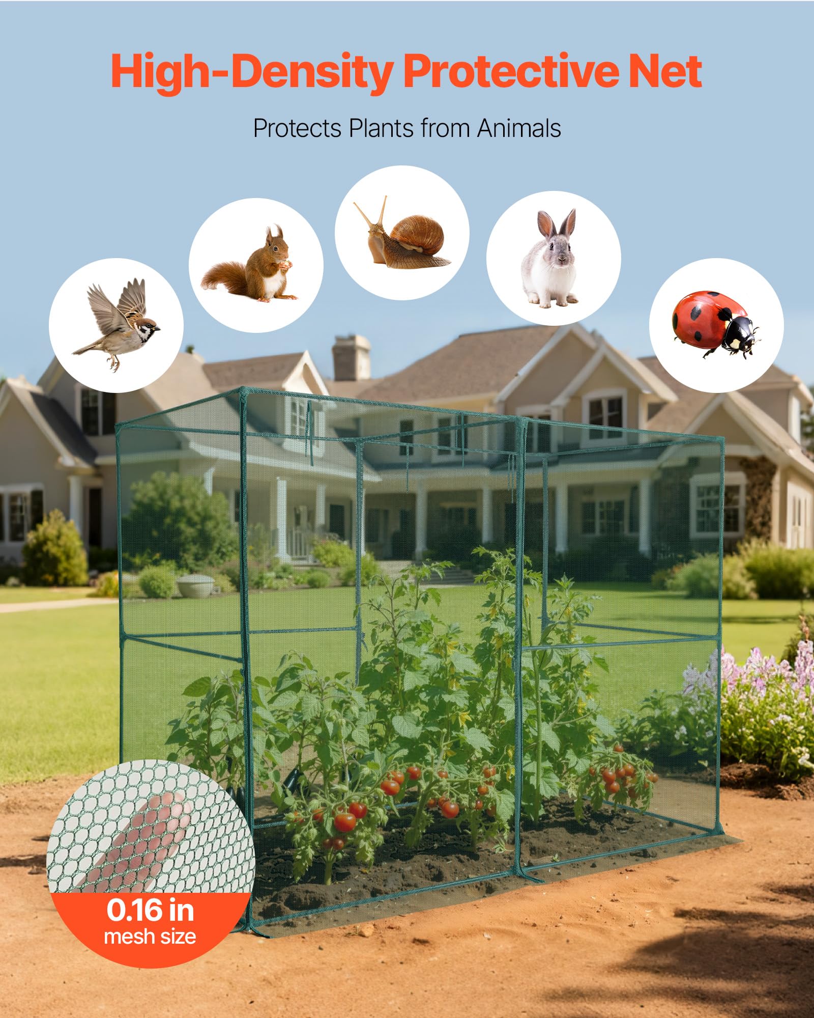 VEVOR Crop Cage mesh close-up shows tear-resistant fabric and air gaps.