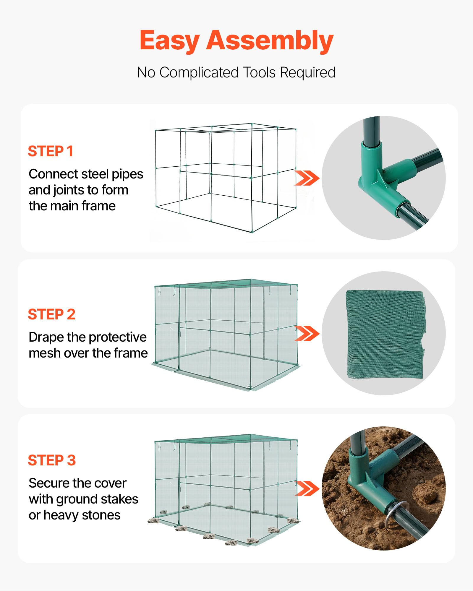 VEVOR crop cage roll-up door enables easy plant access.