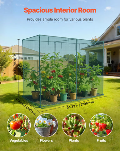 VEVOR Crop Cage side view highlights wind-resistant frame for outdoor use.