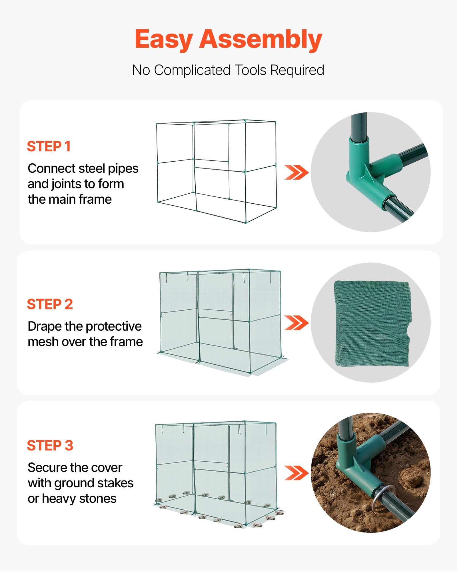 VEVOR Crop Cage wind-stability ties and stakes securing outdoor protection.