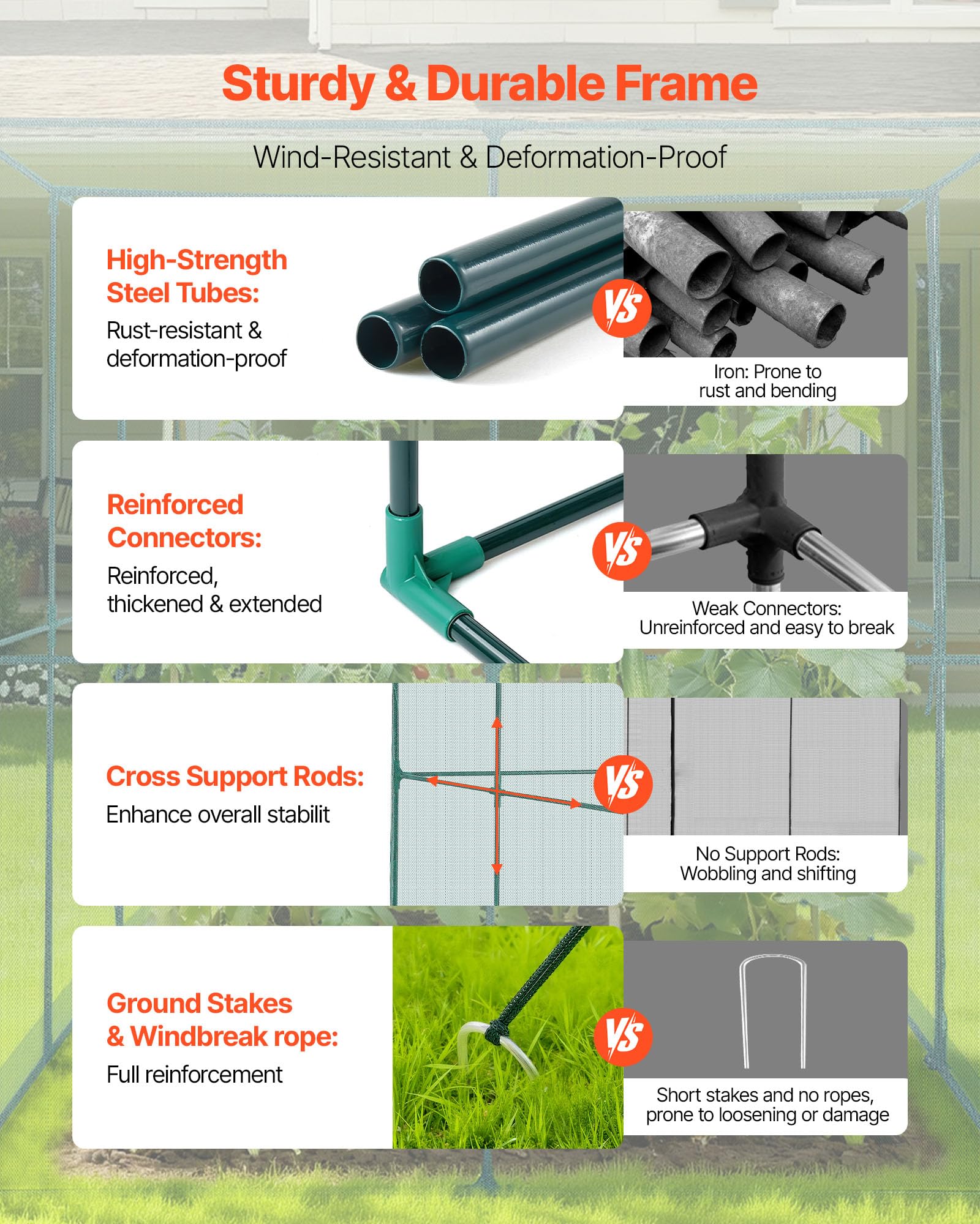 VEVOR crop cage wind-stable design supports outdoor use.
