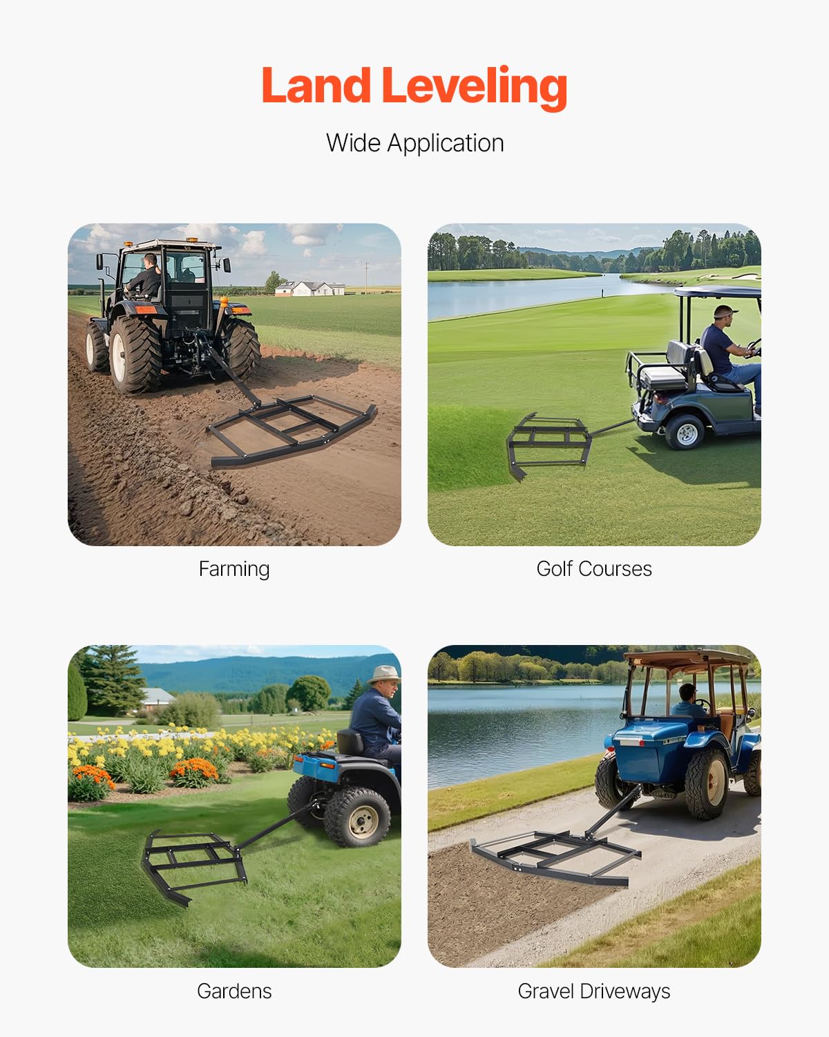 VEVOR drag harrow features a 37 inch pull rod for easy attachment.