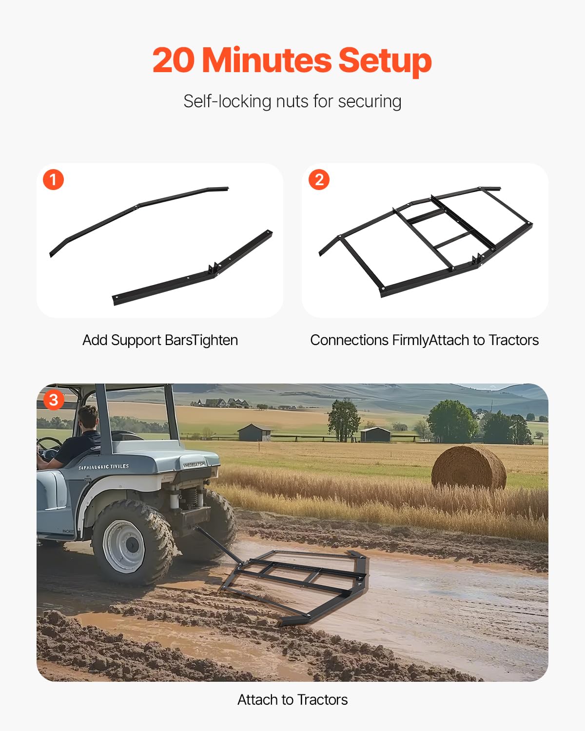 VEVOR Drag Harrow supports up to 50 lbs, aiding soil breakup and leveling.