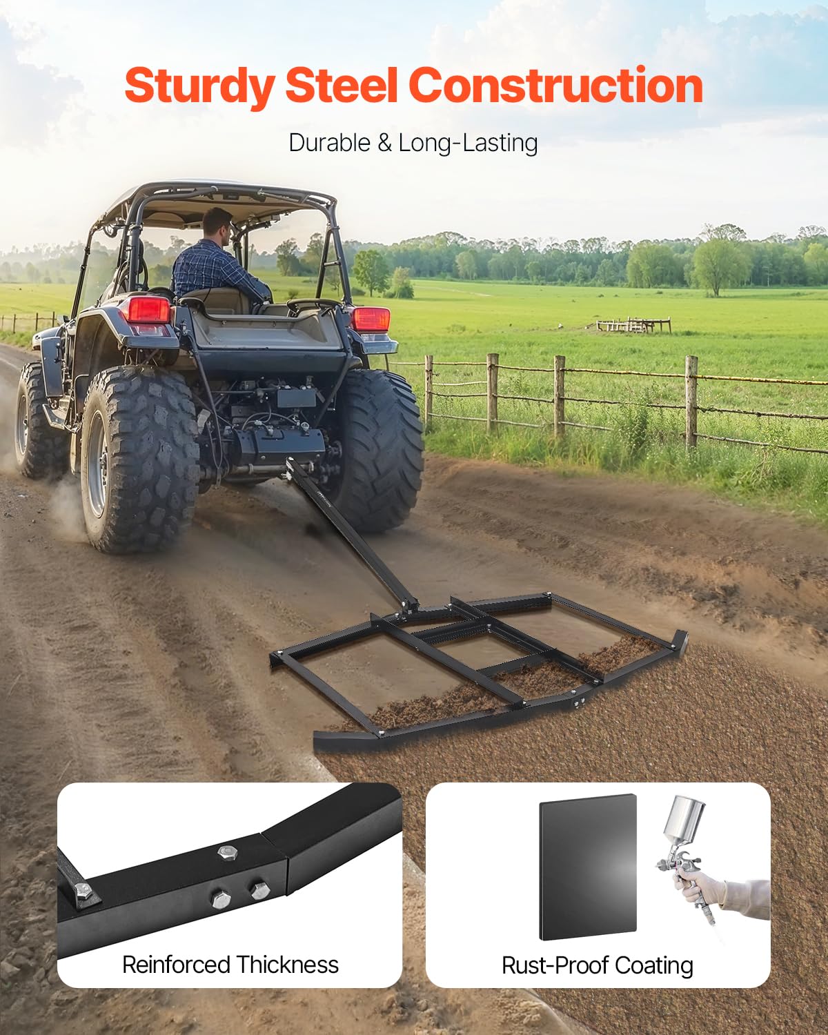 VEVOR Drag Harrow with adjustable bars enabling precise soil leveling.