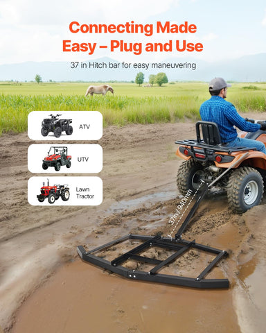 VEVOR drag harrow shows 0-33 inch adjustable range for versatile depth.