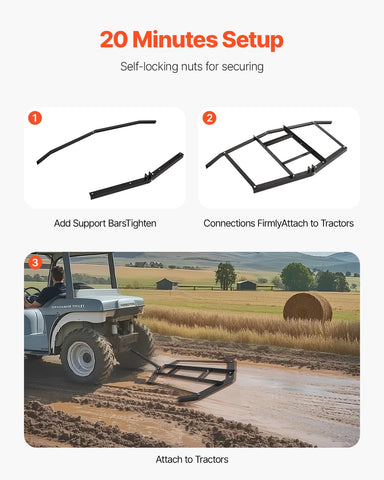 VEVOR drag harrow attached to an ATV shows vehicle compatibility.